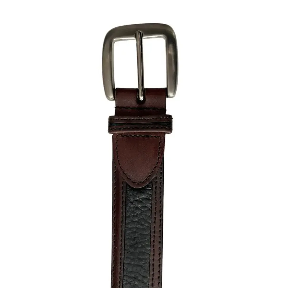 Johnson & Murphy Belt Men’s 44 Black Pebbled Leather & Brown Brass Buckle Italy